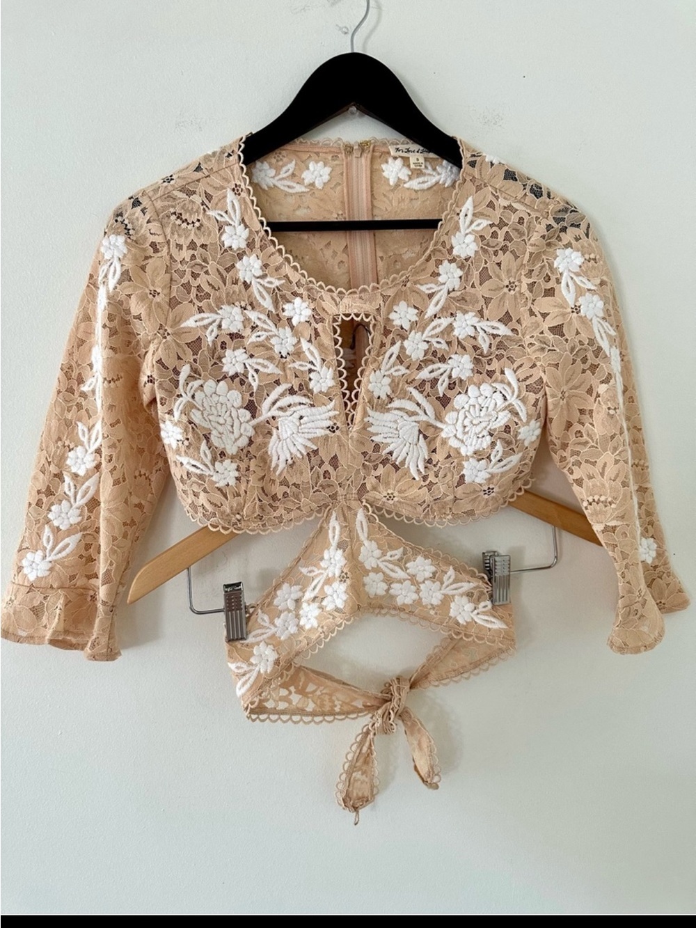 For Love And Lemons Matador Crop Top Latte  Lace Embroidered size S